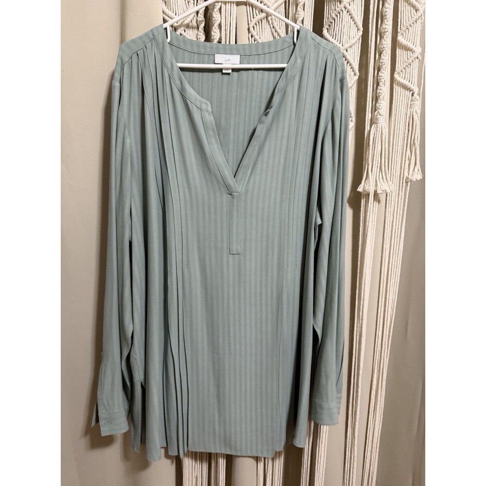 J. Jill NWOT Sage Green Pintuck Tunic Shadow Stripe Long Sleeve Blouse 1X